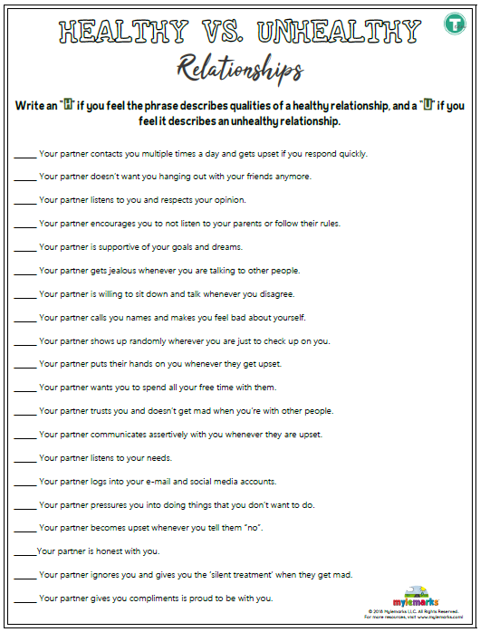 Free Printable Healthy Relationships Worksheets