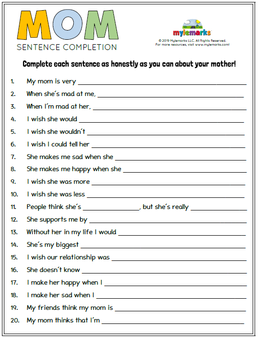 School Counseling Sentence Completion Worksheet