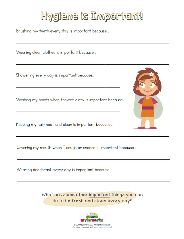 hygiene worksheets for kids and teens
