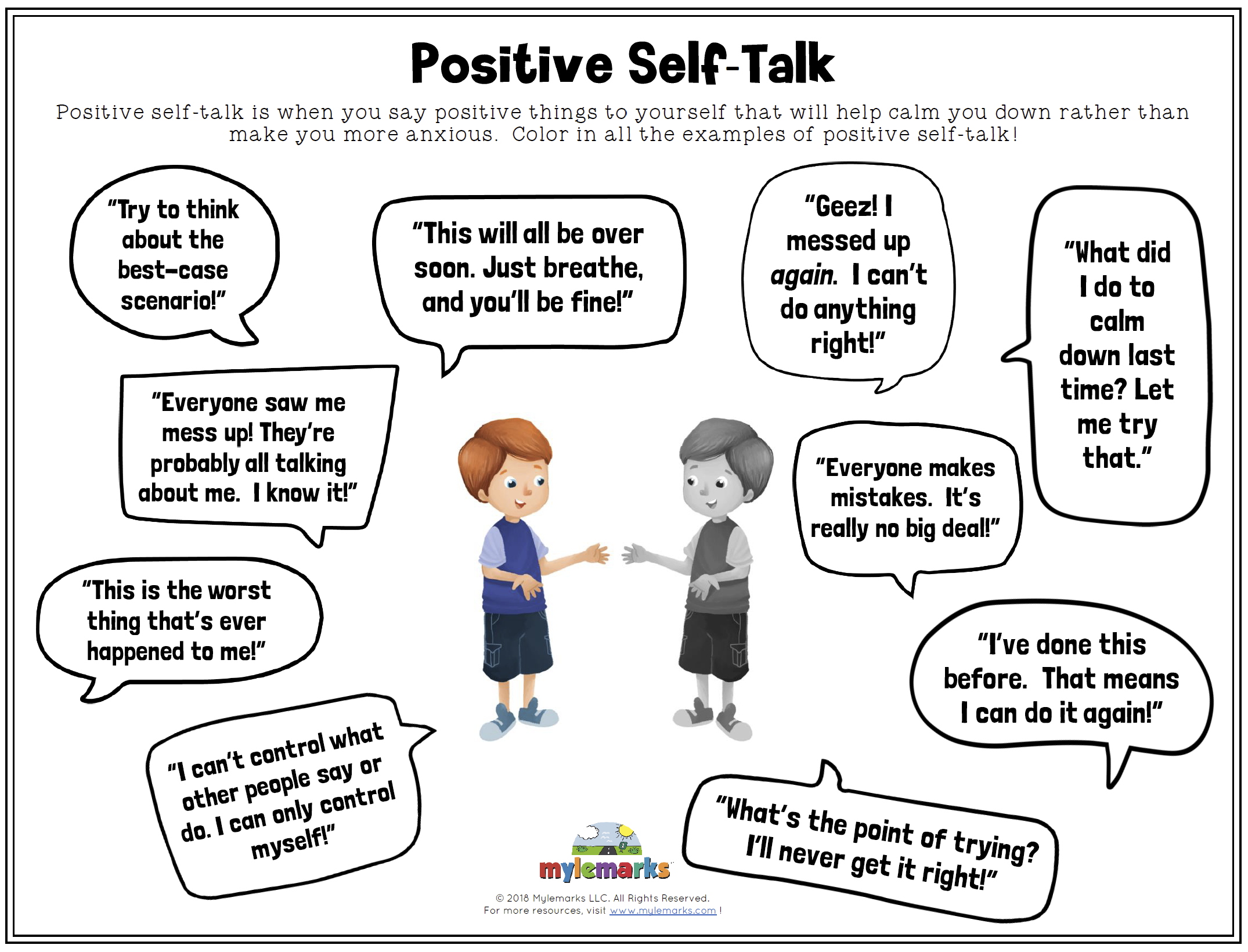 Positive Self-Talk (Anxiety) With Regard To Positive Self Talk Worksheet
