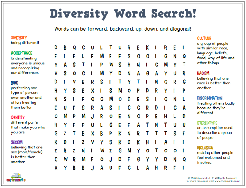 Printable Diversity Worksheets Printable Word Searches