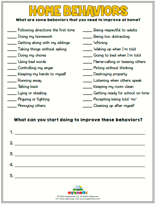 Behavior Worksheets For Kids And Teens