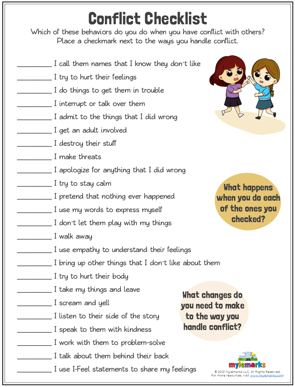 family conflicts worksheet