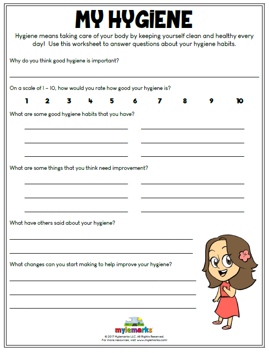 hygiene worksheets for kids and teens