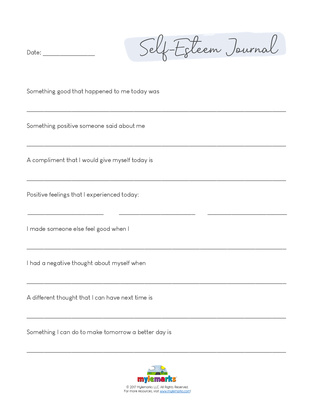Self-Esteem Journal [F] Throughout Self Esteem Worksheet For Teens
